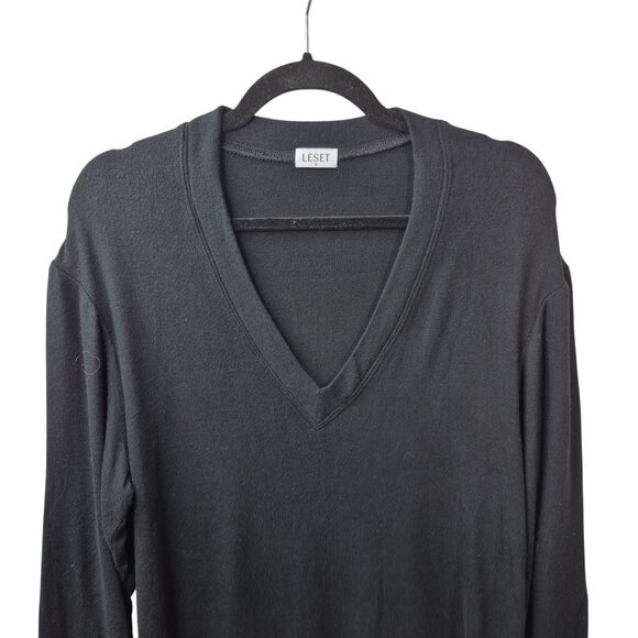 Leset Sweater Womens S Black Knit Pullover Long Sleeve Deep V Neck Top Lori - Picture 3 of 7